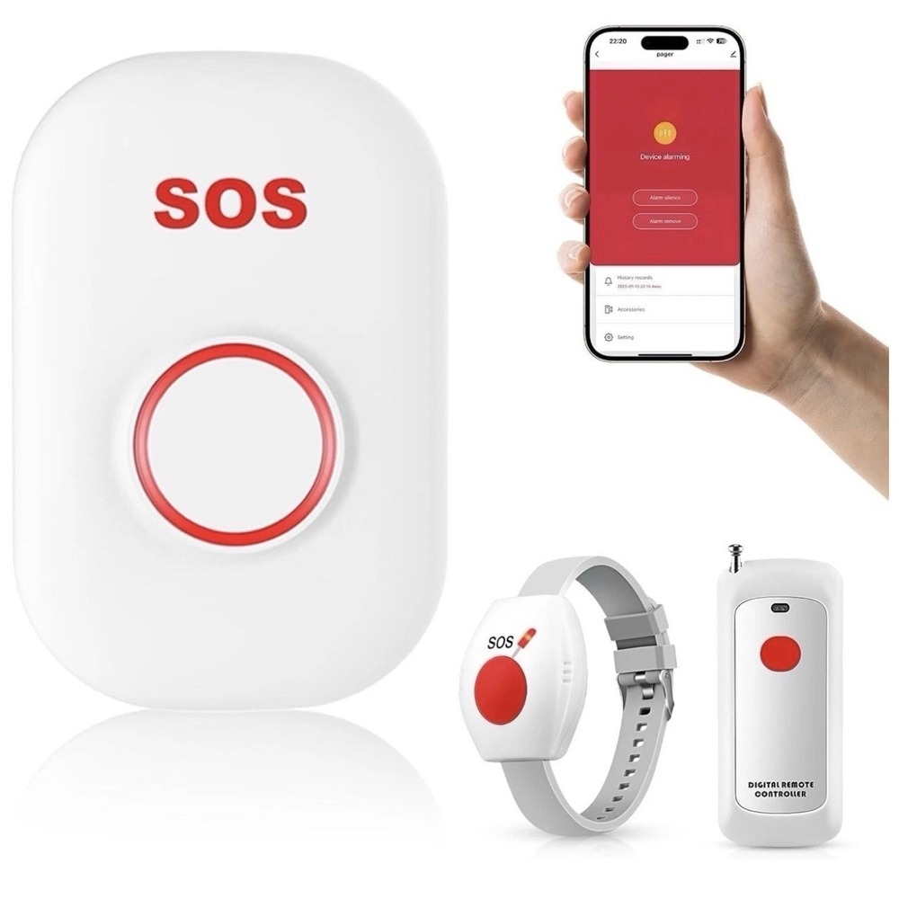 Wireless SOS Pager System Senior Caregiver Alert 656ft Range White Grey